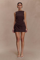 Bexley Draped Mini Dress - Dark Chocolate